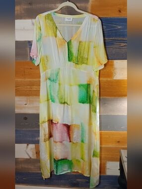 Komil Maxi Dress M Watercolor Abstract Pink Yellow Green